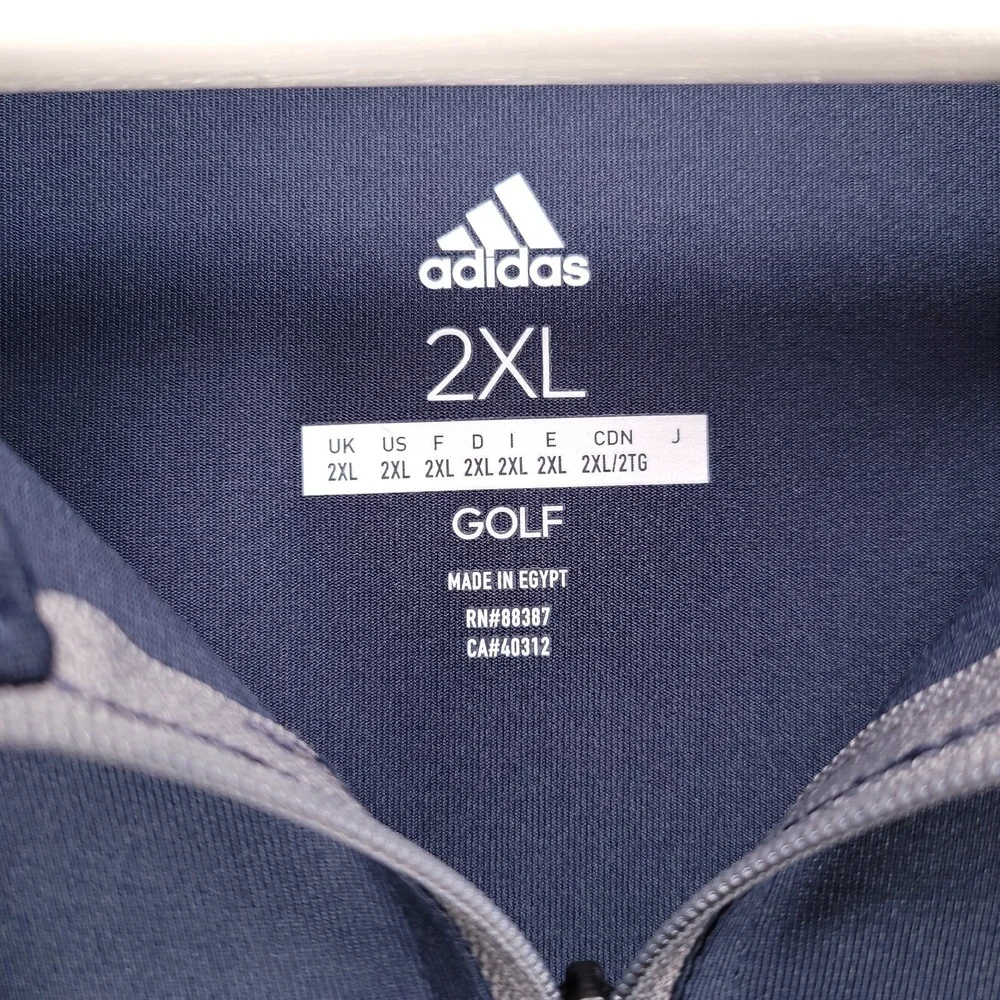 ADIDAS Golf Shirt Mens Size 2XL Blue 1/4‎ Zip Performance Long Sleeve Pullover
